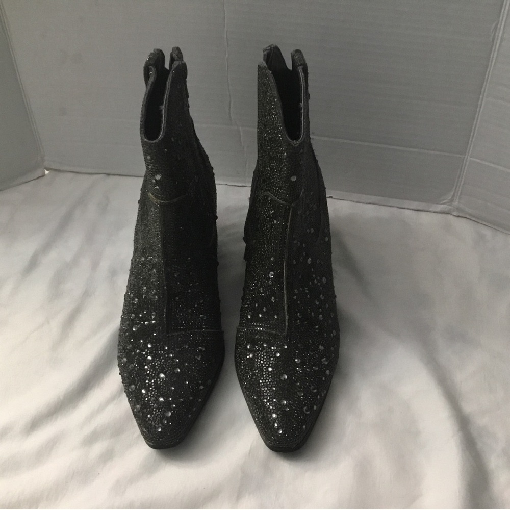 Matisse Sparkly Black Ankle Booties with Chunky Heel